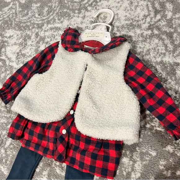 Max Studio 3 Piece Winter Holiday Outfit Set 0-3 Months - Picture 2 of 5